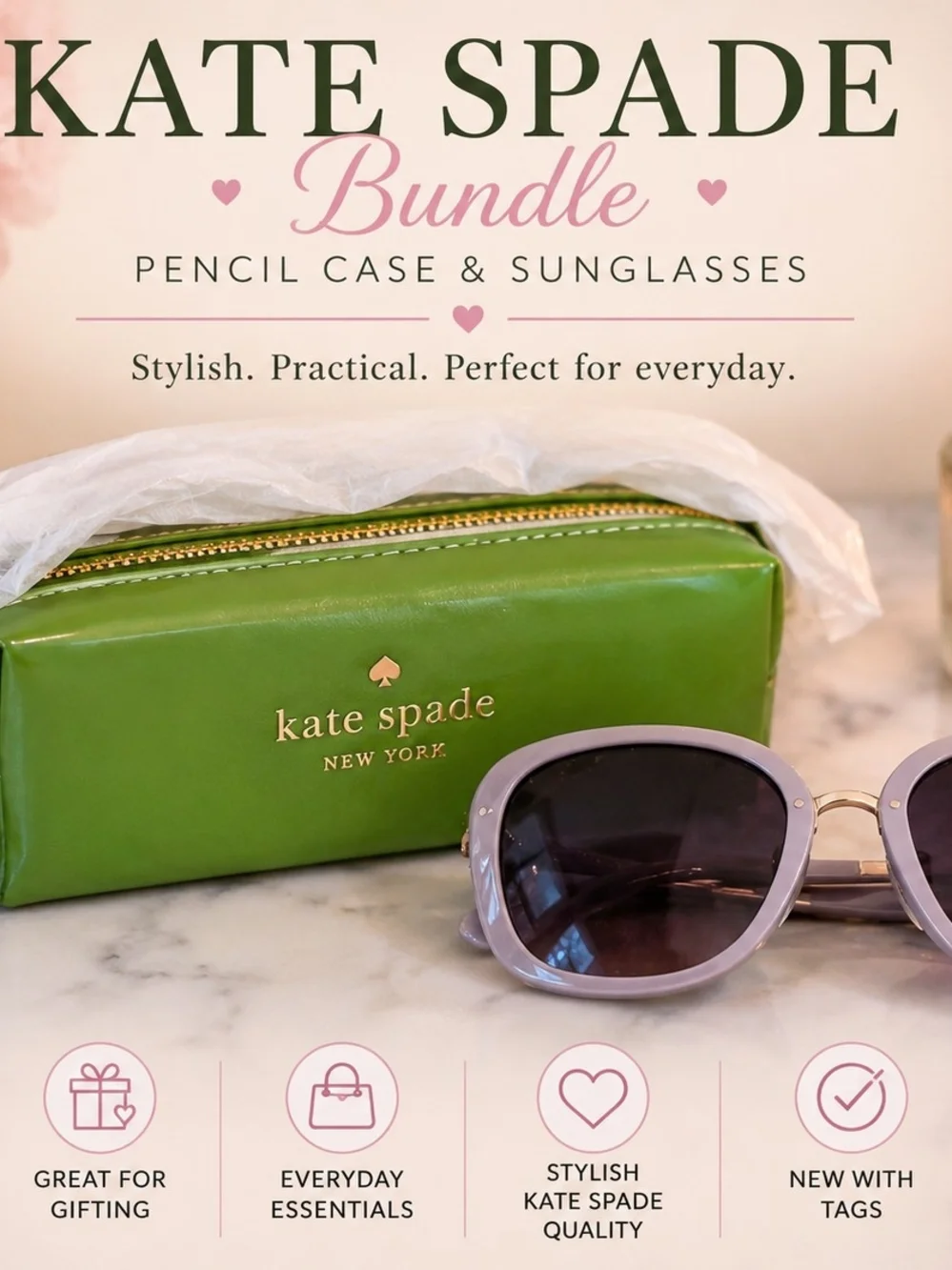 💚 Kate Spade Bundle – Pencil Case + Sunglasses✨️